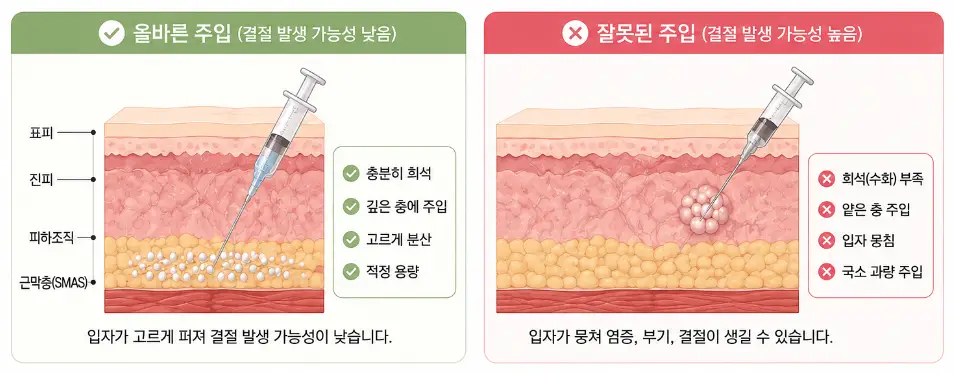 쥬베룩 볼륨 효과와 결절 위험을 고려한 적절한 주입 방법