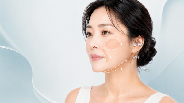 레디어스 효과를 고려할 수 있는 볼 중앙 팔자 턱선 부위
