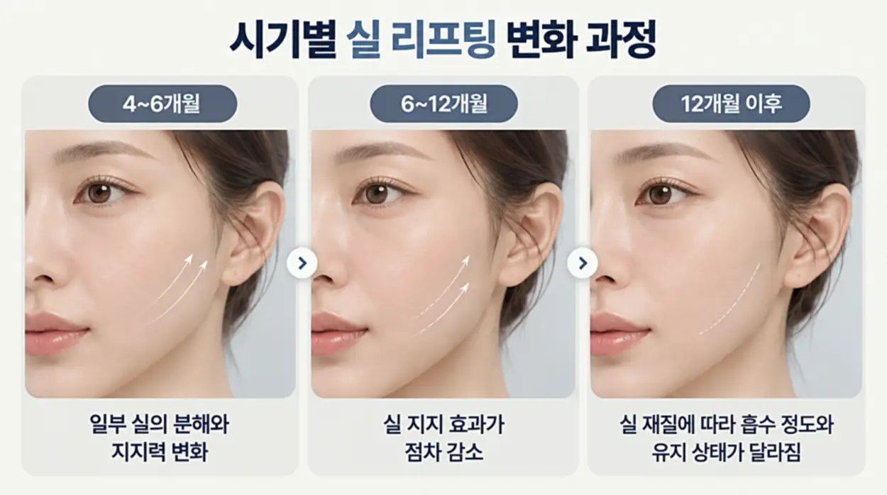 실리프팅 후 4~6개월부터 12개월 이후까지 리프팅 효과와 지지력 변화 과정