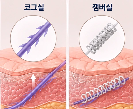 코그실과 잼버실의 형태와 피부 조직을 지지하는 방식 차이