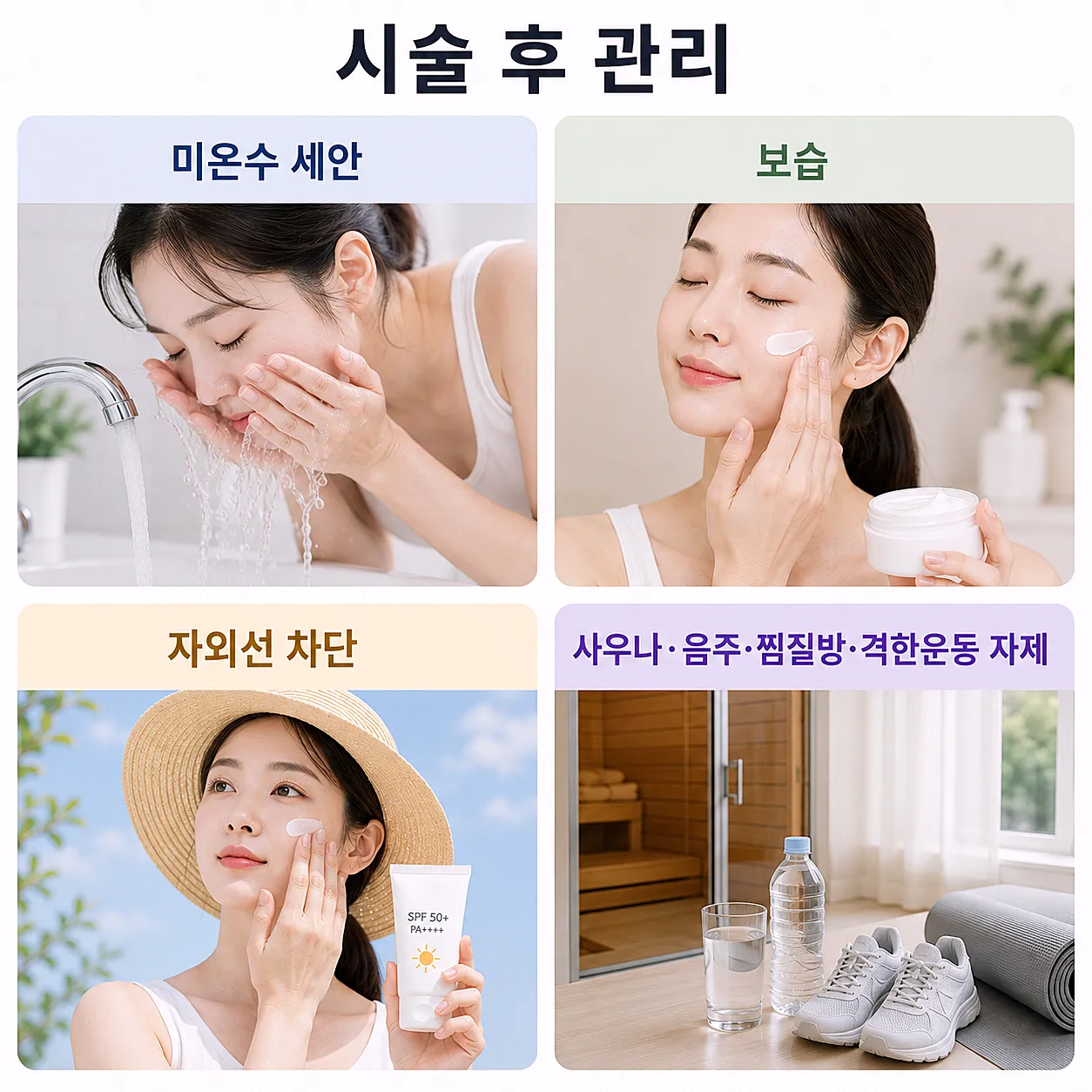 울쎄라 써마지 시술 후 관리 체크리스트 - 미온수 세안 보습 자외선 차단 사우나음주자제