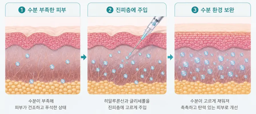 리바이브 스킨부스터 성분을 진피층에 주입해 수분 환경을 보완하는 과정