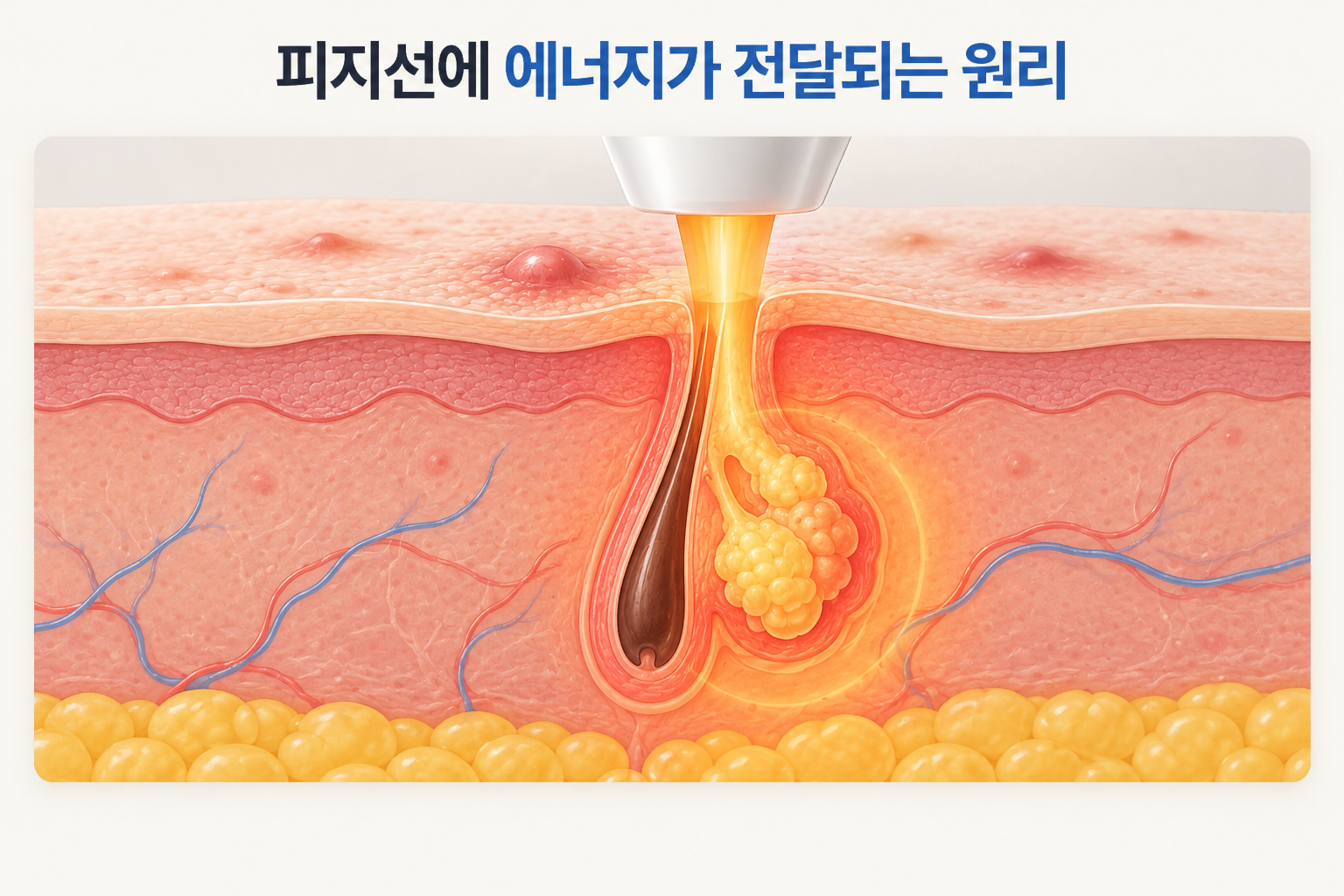등드름 염증 치료 시 모낭 주변 피지선에 에너지가 전달되는 원리