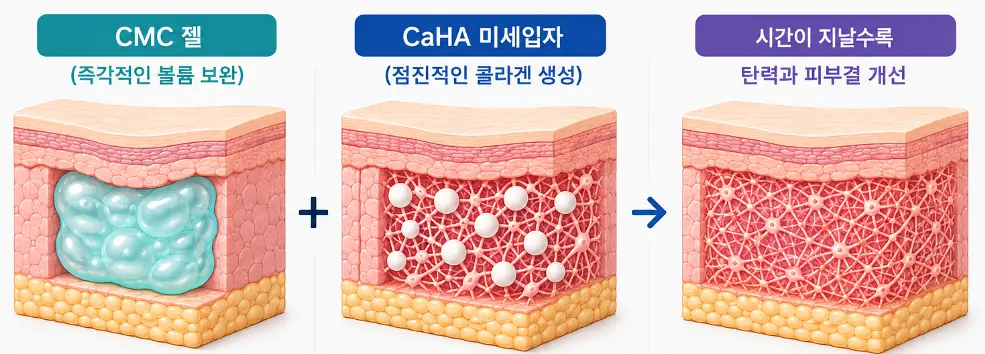 CMC와 CaHA의 이중 작용으로 나타나는 레디어스 효과