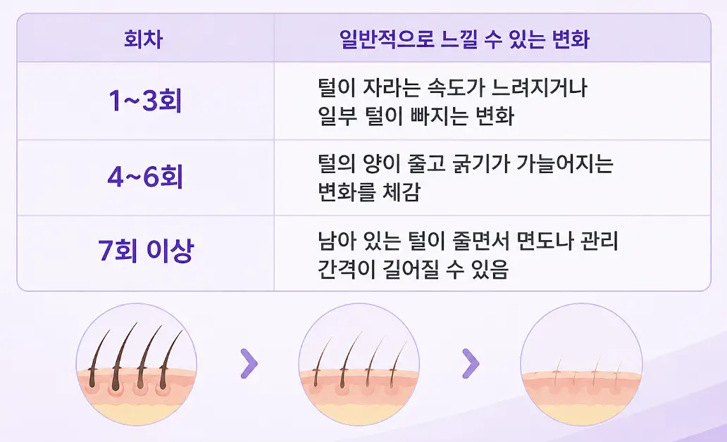 대구 레이저 제모 회차에 따른 모발 변화 과정