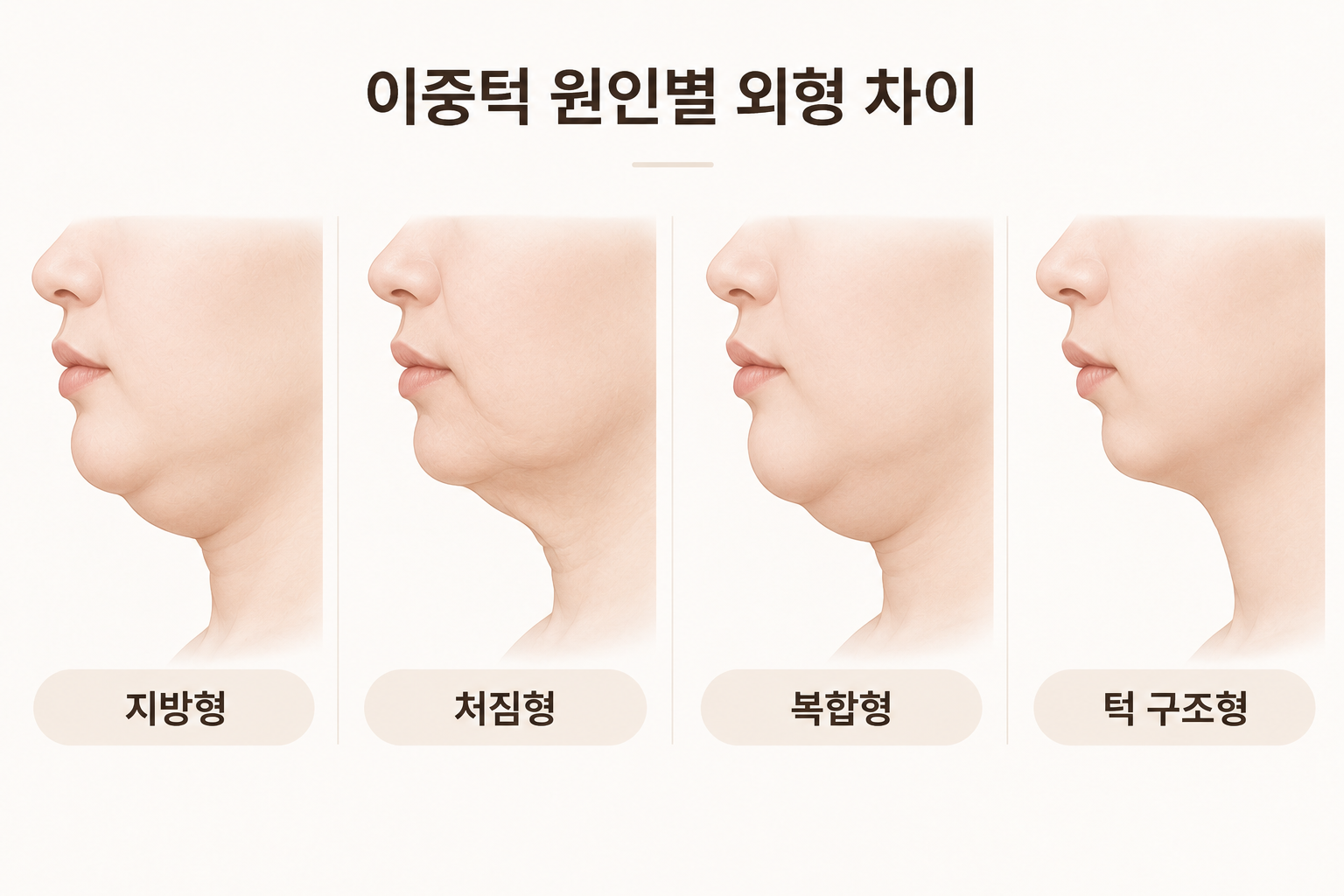 이중턱 원인별 지방형 처짐형 복합형 턱 구조형 외형 차이