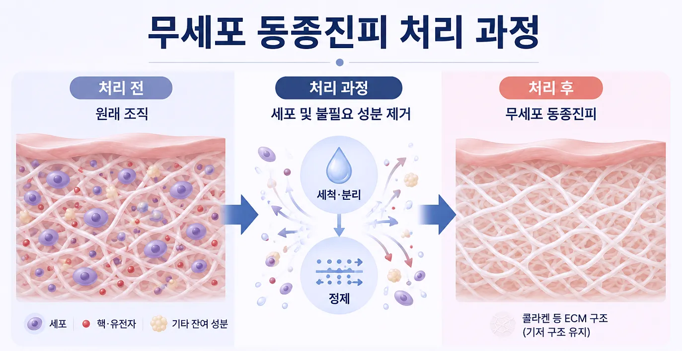 무세포 동종진피 처리 과정 - 제거되는 성분과 유지되는 구조