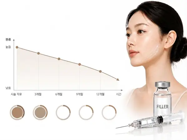 시술 직후부터 시간 경과에 따른 필러 볼륨 감소 흐름