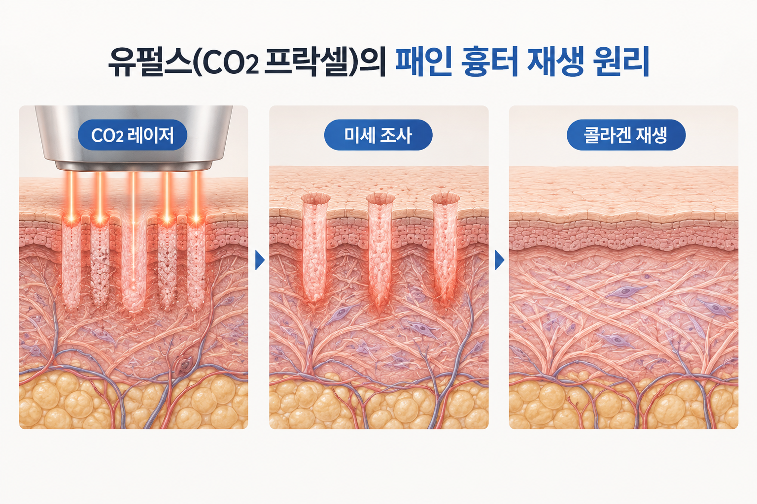 유펄스 CO2 프락셀 미세 조사와 진피 콜라겐 재생 과정