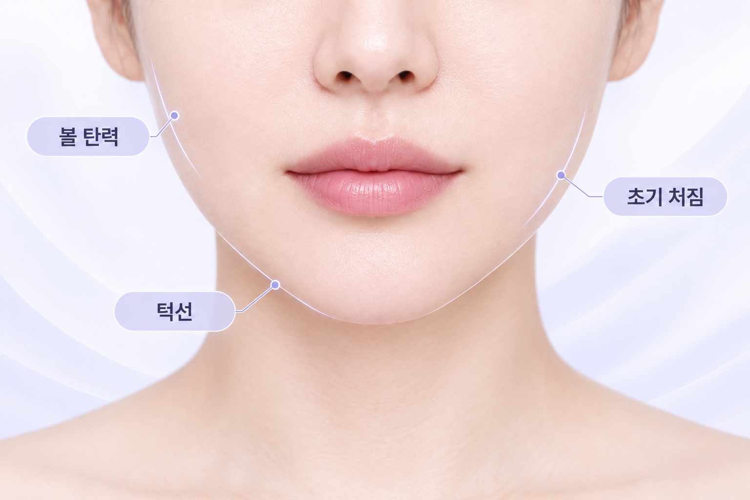 슈링크 유니버스를 고려할 수 있는 볼 탄력 저하와 턱선, 초기 처짐 부위