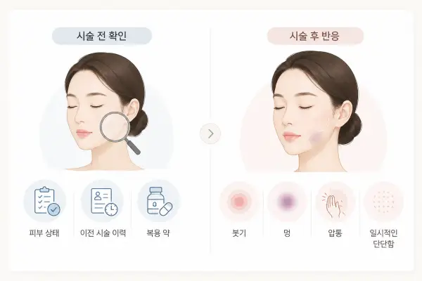 필러 시술 전 피부 상태 이전 시술 이력 복용약과 시술 후 붓기 멍 압통 단단함
