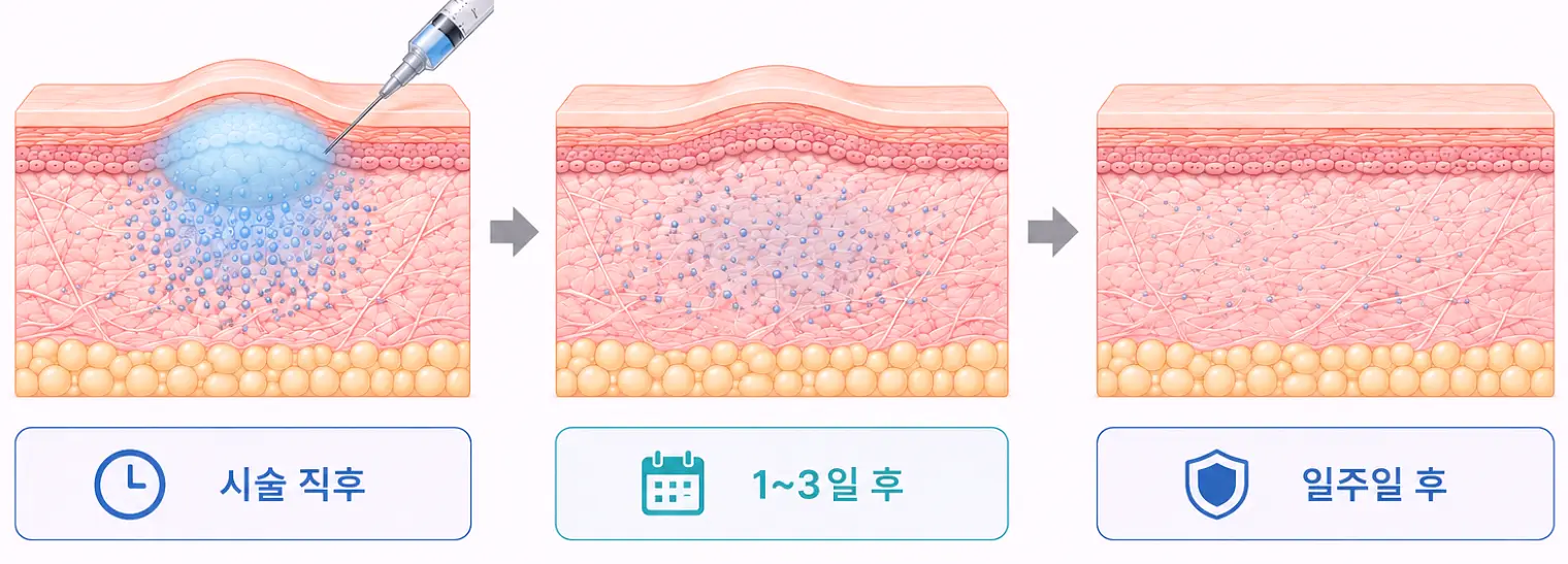 스킨부스터 엠보 현상 발생과 흡수 과정 단계별 설명