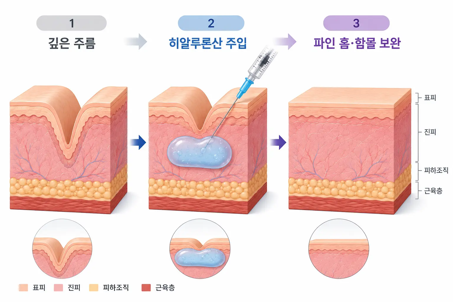 깊은 목주름에 히알루론산을 주입해 함몰을 보완