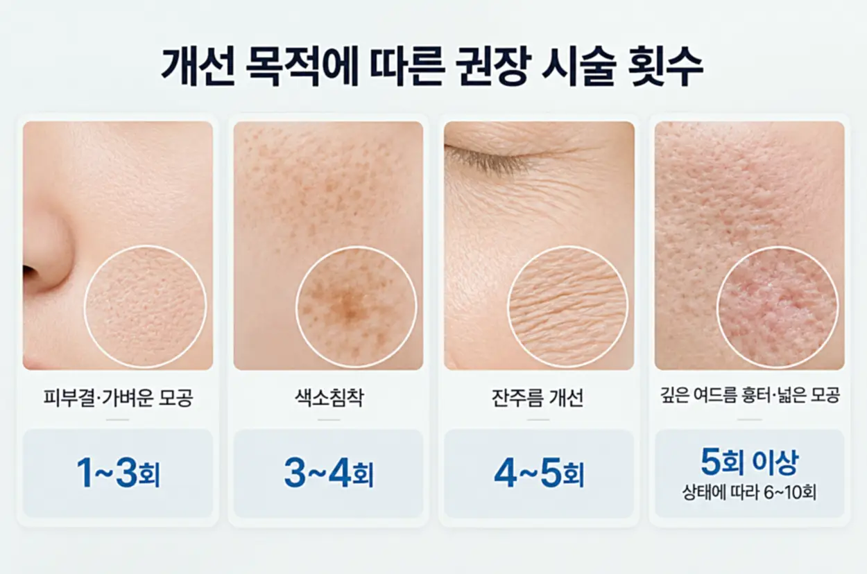 피부별 개선 목적에 따른 권장 시술 횟수