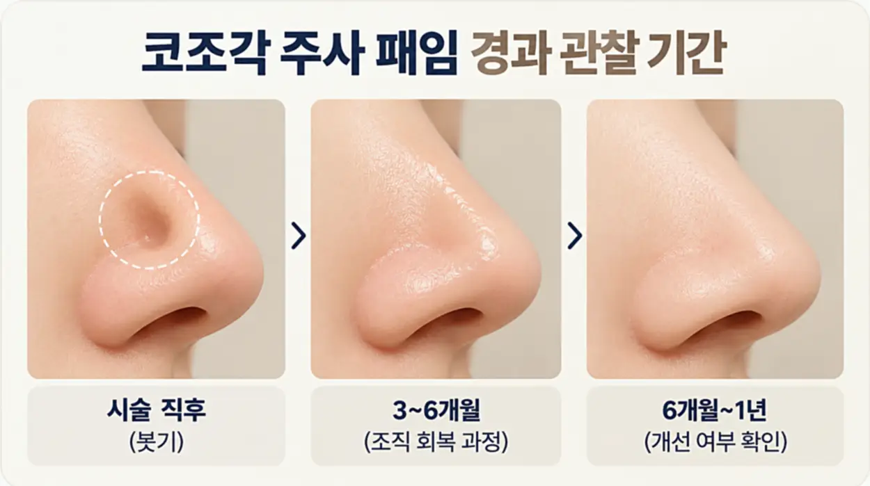 코조각 주사 패임 경과 관찰 기간을 설명하는 이미지 단면도