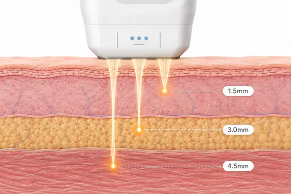 울쎄라피 프라임 집속초음파가 피부 1.5mm 3.0mm 4.5mm 깊이에 전달되는 원리