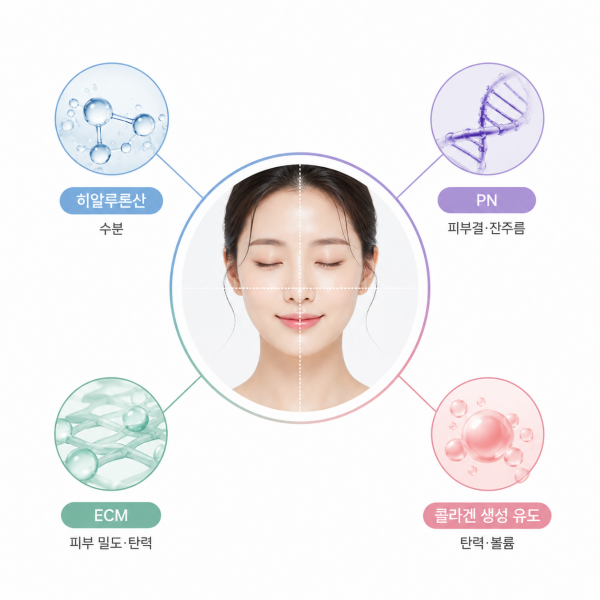 히알루론산 PN ECM 콜라겐 생성 유도 스킨부스터 계열별 피부 고민 비교