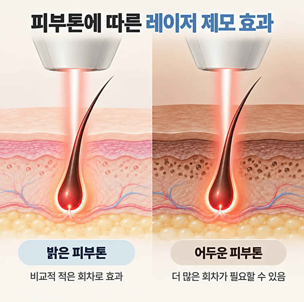 피부톤별 레이저 제모 효과 비교