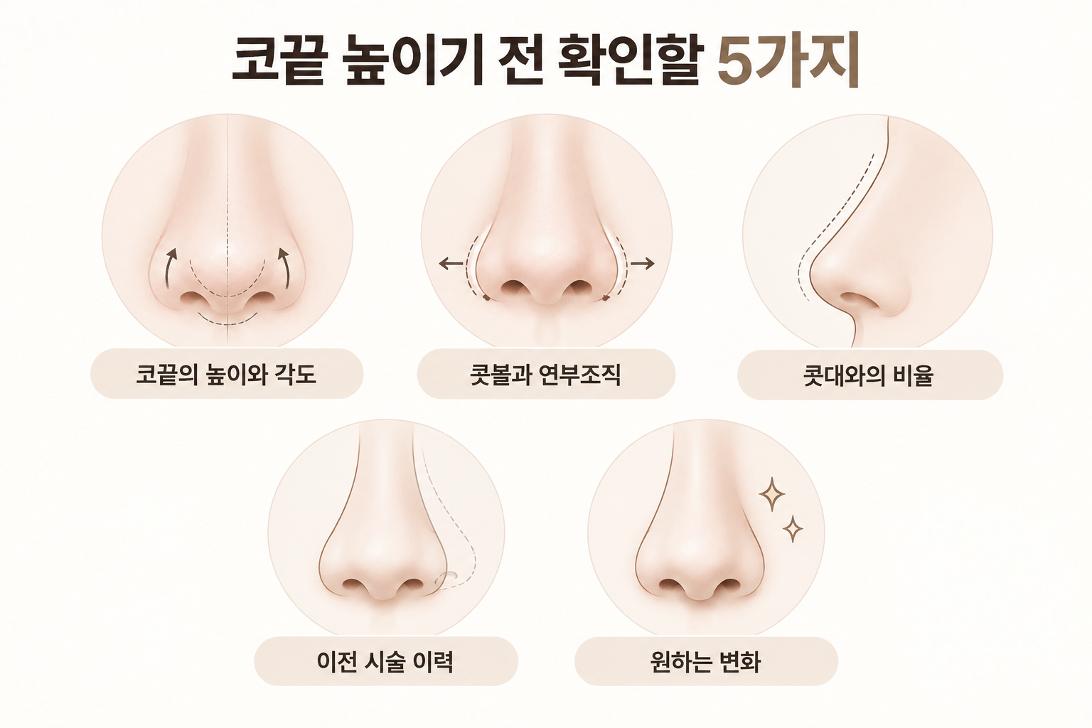 코끝 높이기 전 코끝 높이와 각도 콧볼 연부조직 콧대 비율 이전 시술 이력 확인