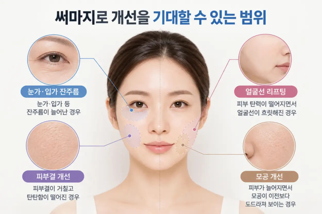써마지 시술 후 개선할 수 있는 범위 나타내는 이미지