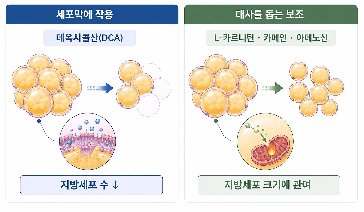 지방분해주사 성분 분류 - 데옥시콜산 L카르니틴 계열 구분