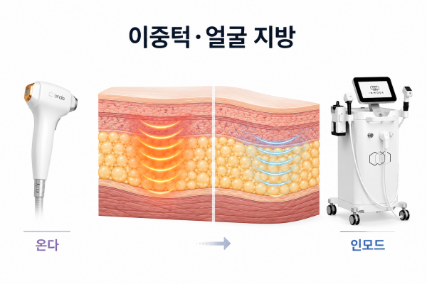온다와 인모드의 이중턱 얼굴 지방층 에너지 전달 방식 비교