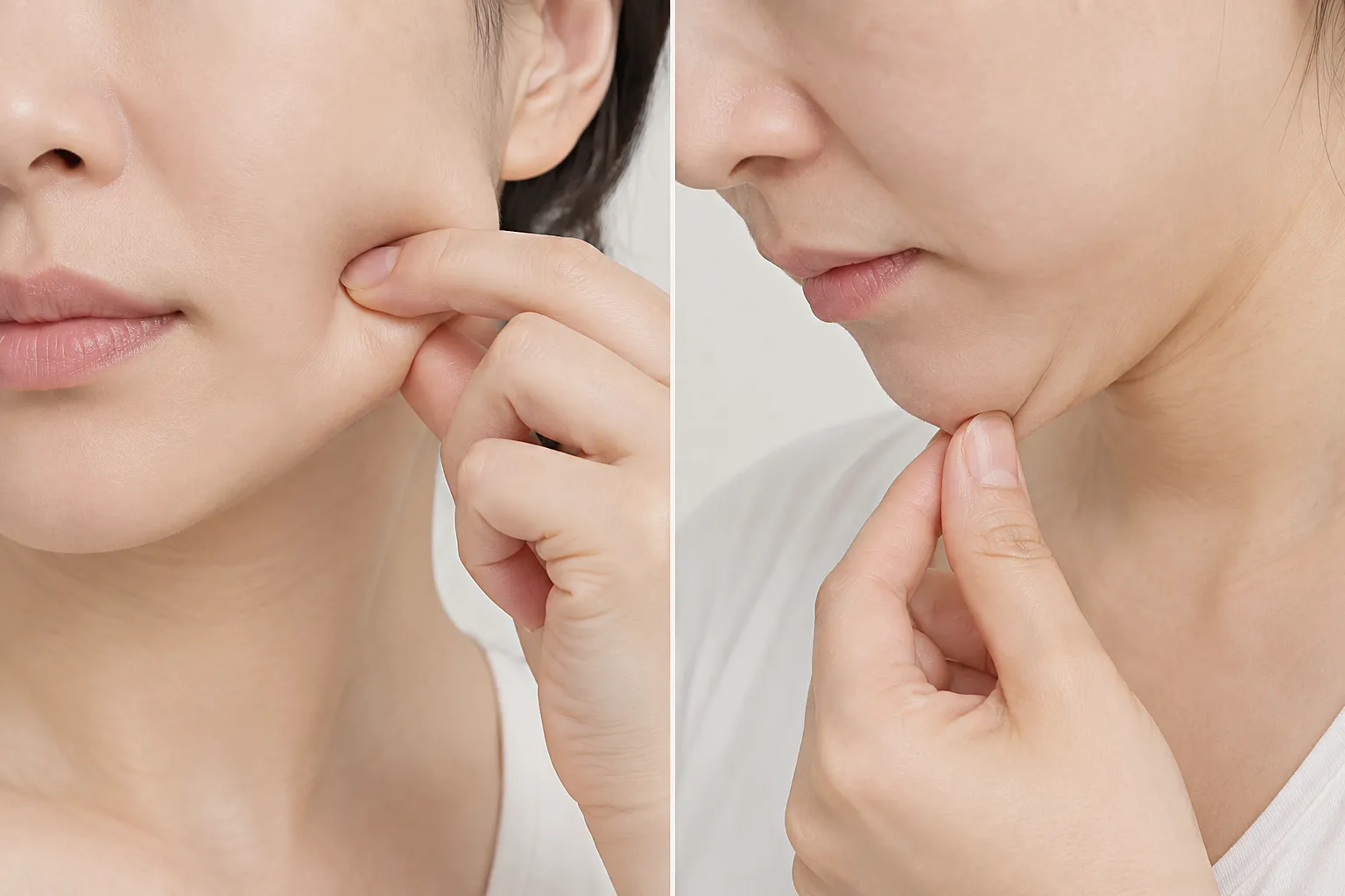 온다리프팅 재시술 판단 기준 - 심부볼 턱선 피부 두께 확인