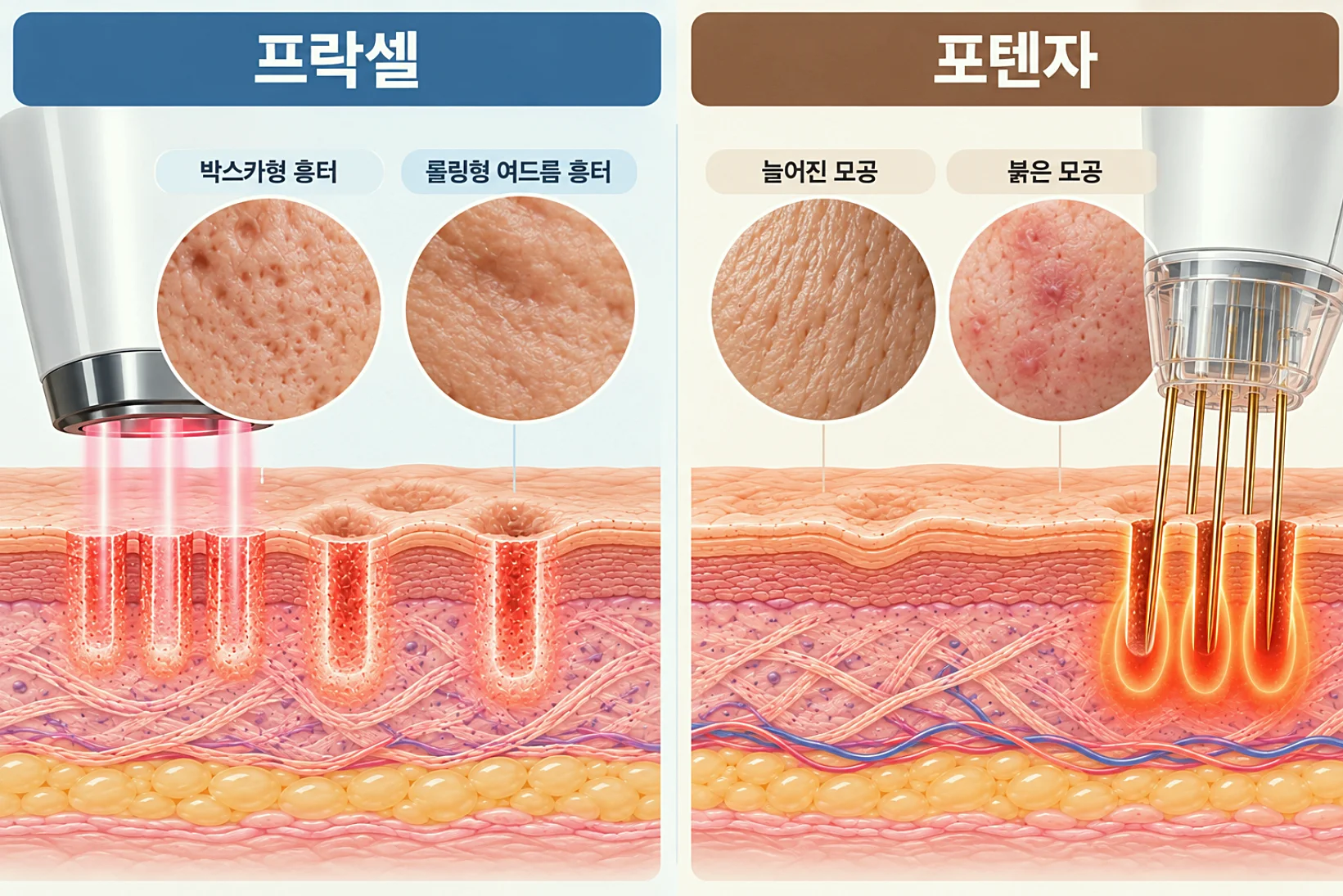 여드름 흉터 유형별 모공 포텐자 프락셀 맞춤 시술 선택 가이드
