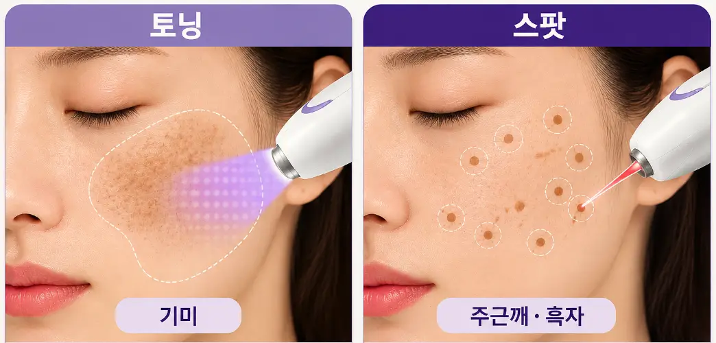기미는 토닝, 주근깨·흑자는 스팟 방식으로 구분하는 색소 치료 방법