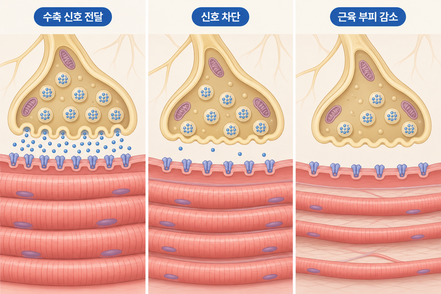 승모근보톡스 효과의 근육 수축 신호 전달 차단과 근육 부피 감소 과정
