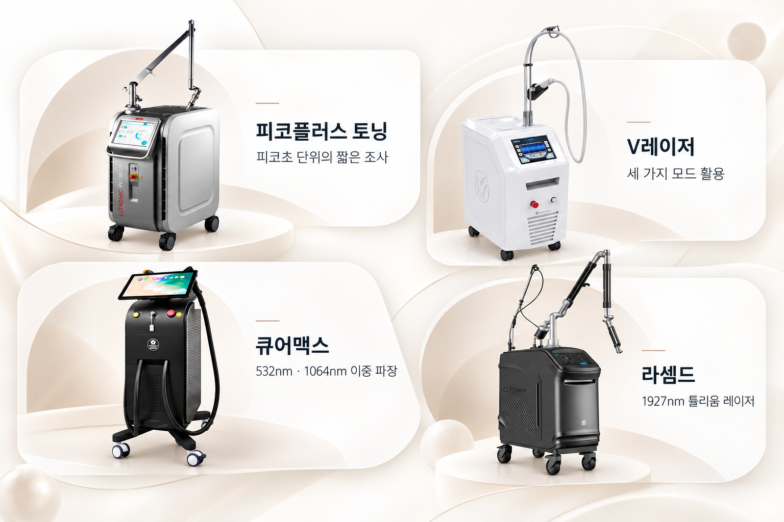 이저-장비 유앤아이피부과의원 왕십리점의 피코플러스 토닝, 큐어맥스, 라셈드, V레이저 장비