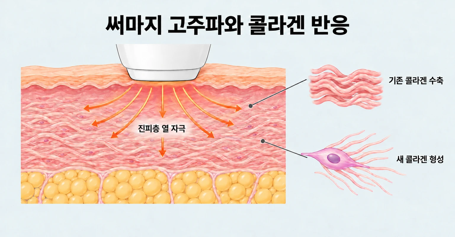 고주파 열 자극에 따른 기존 콜라겐 수축과 새 콜라겐 형성 과정