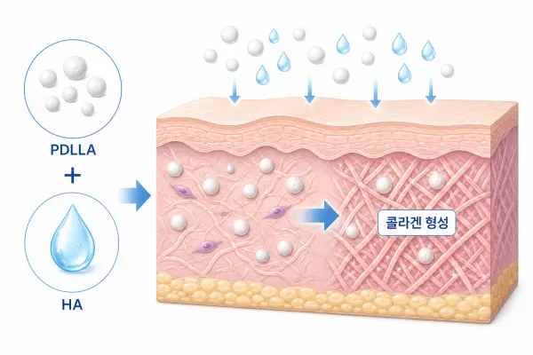 PDLLA와 히알루론산이 피부 속 콜라겐 형성을 유도하는 과정