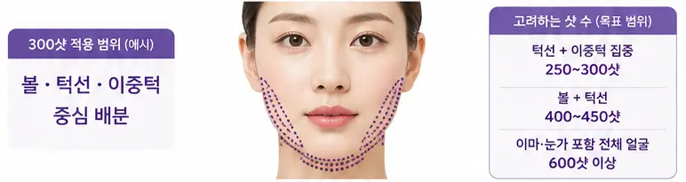 울쎄라 300샷 적용 부위와 샷수 선택 기준