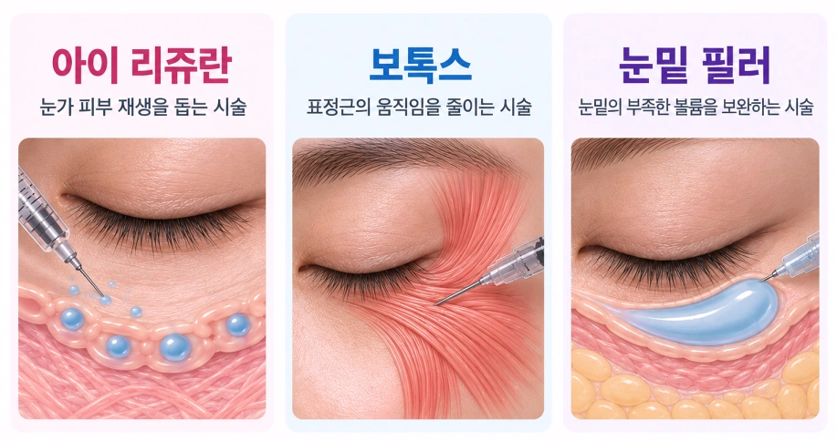 아이 리쥬란·보톡스·눈밑 필러의 작용 방식 차이
