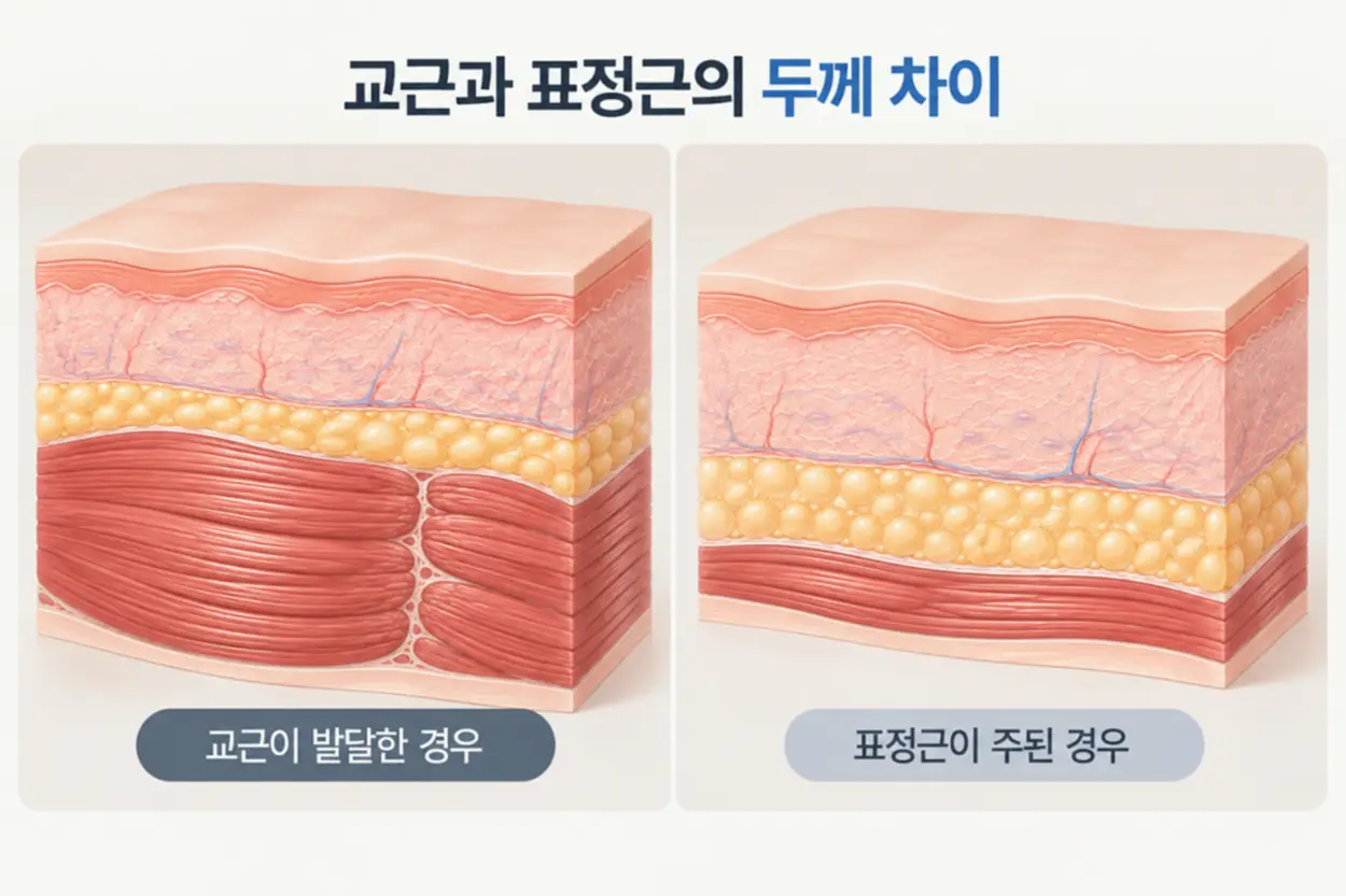 교근과 미간 표정근 두께 차이점
