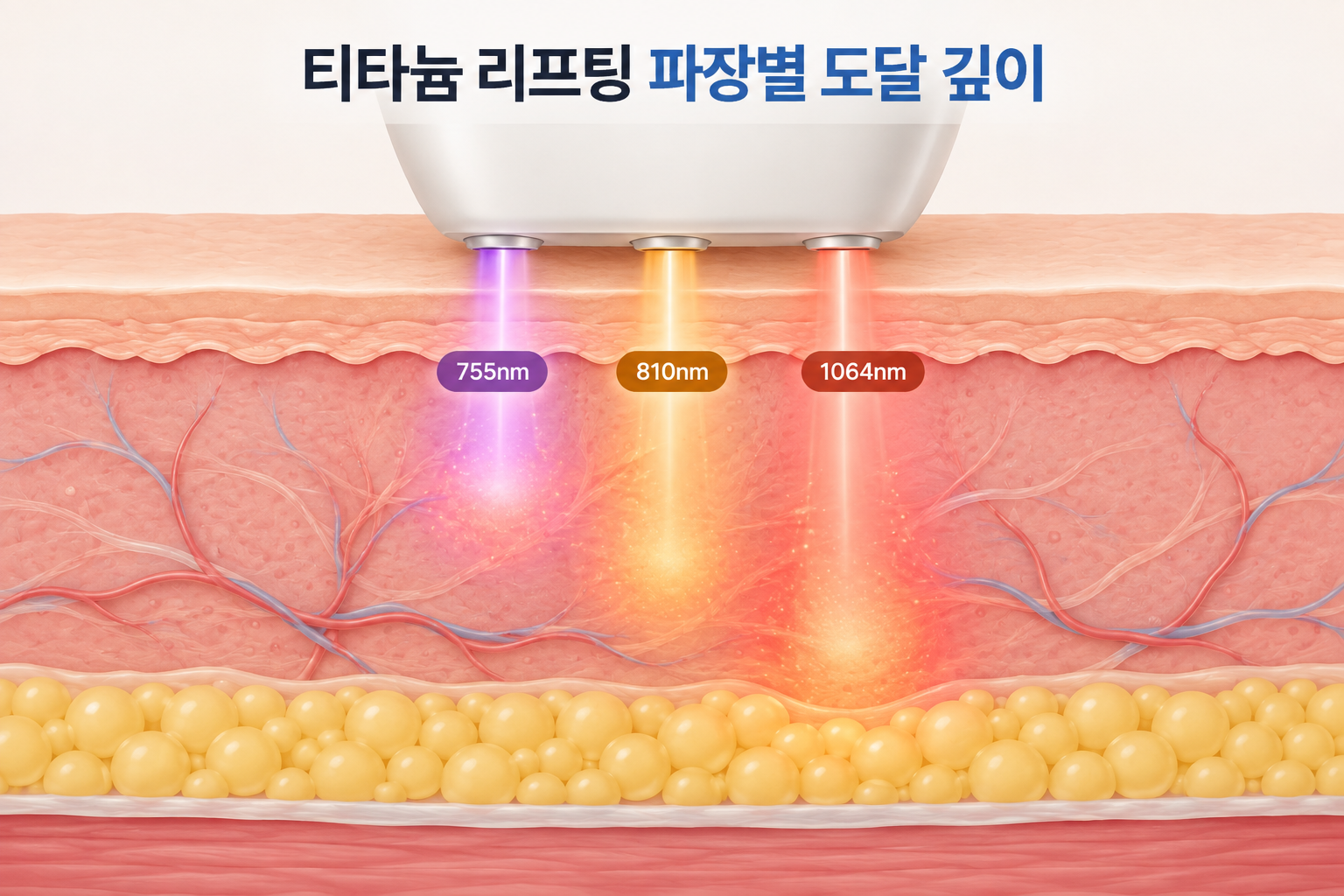 티타늄 리프팅 효과의 755nm 810nm 1064nm 세 파장 피부 전달 구조