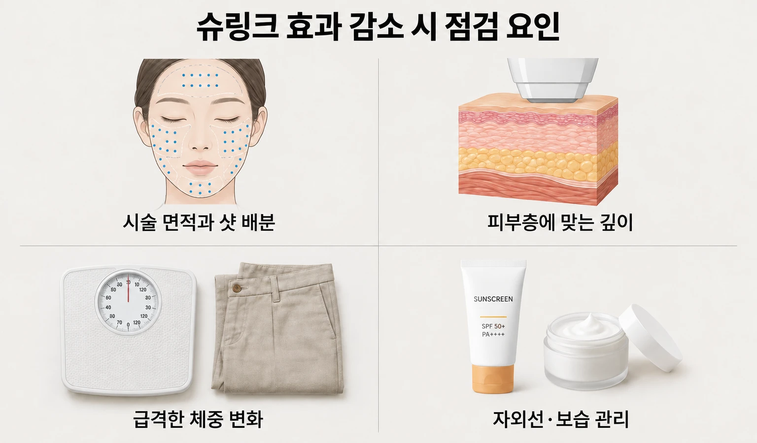 슈링크 효과 감소 시 점검할 샷 배분·시술 깊이·체중 변화·피부 관리