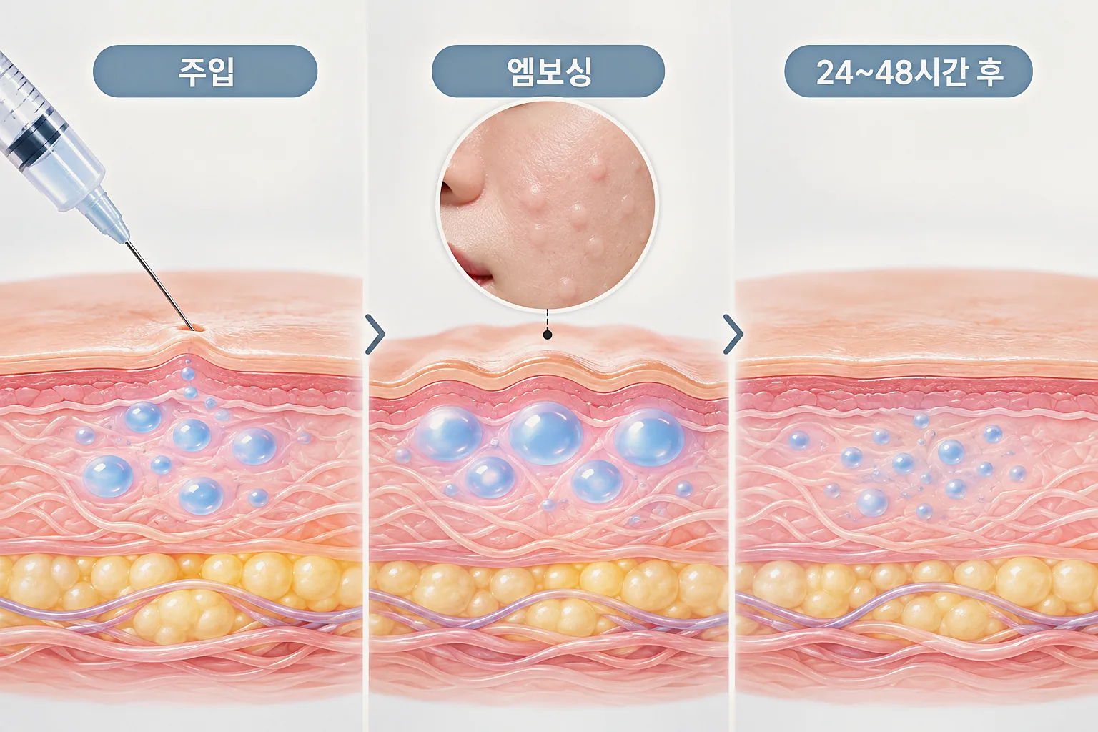 리쥬란힐러 엠보싱 현상 발생과 흡수 과정