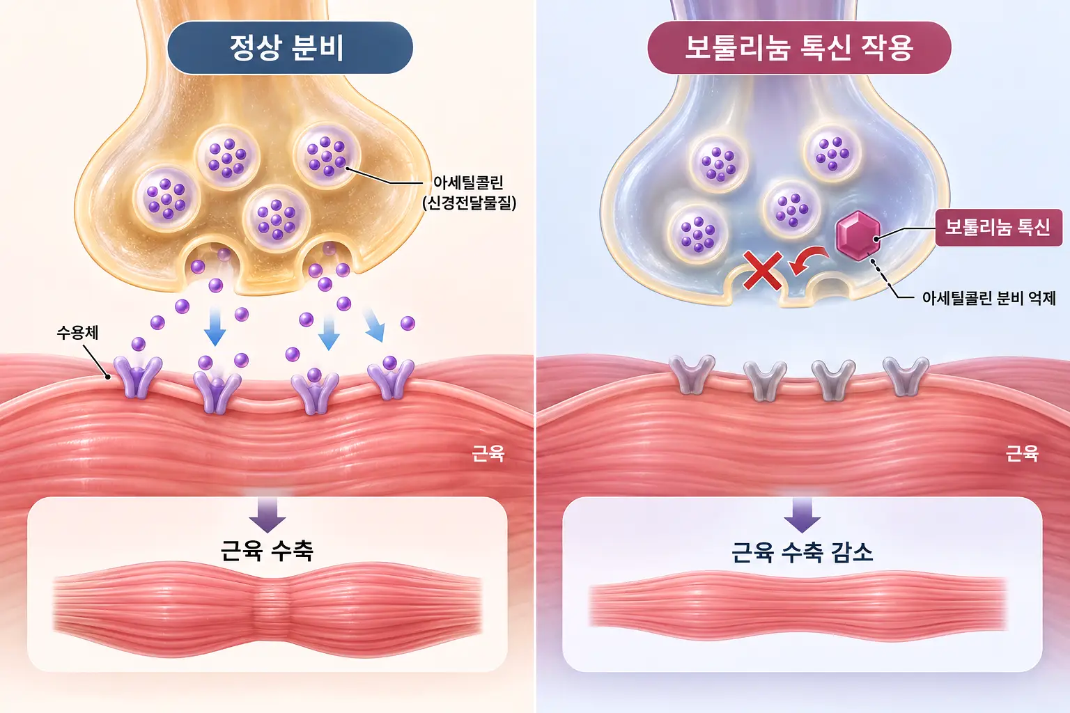 보툴리눔 톡신이 신경전달을 억제해 미간 근육 수축을 줄이는 원리