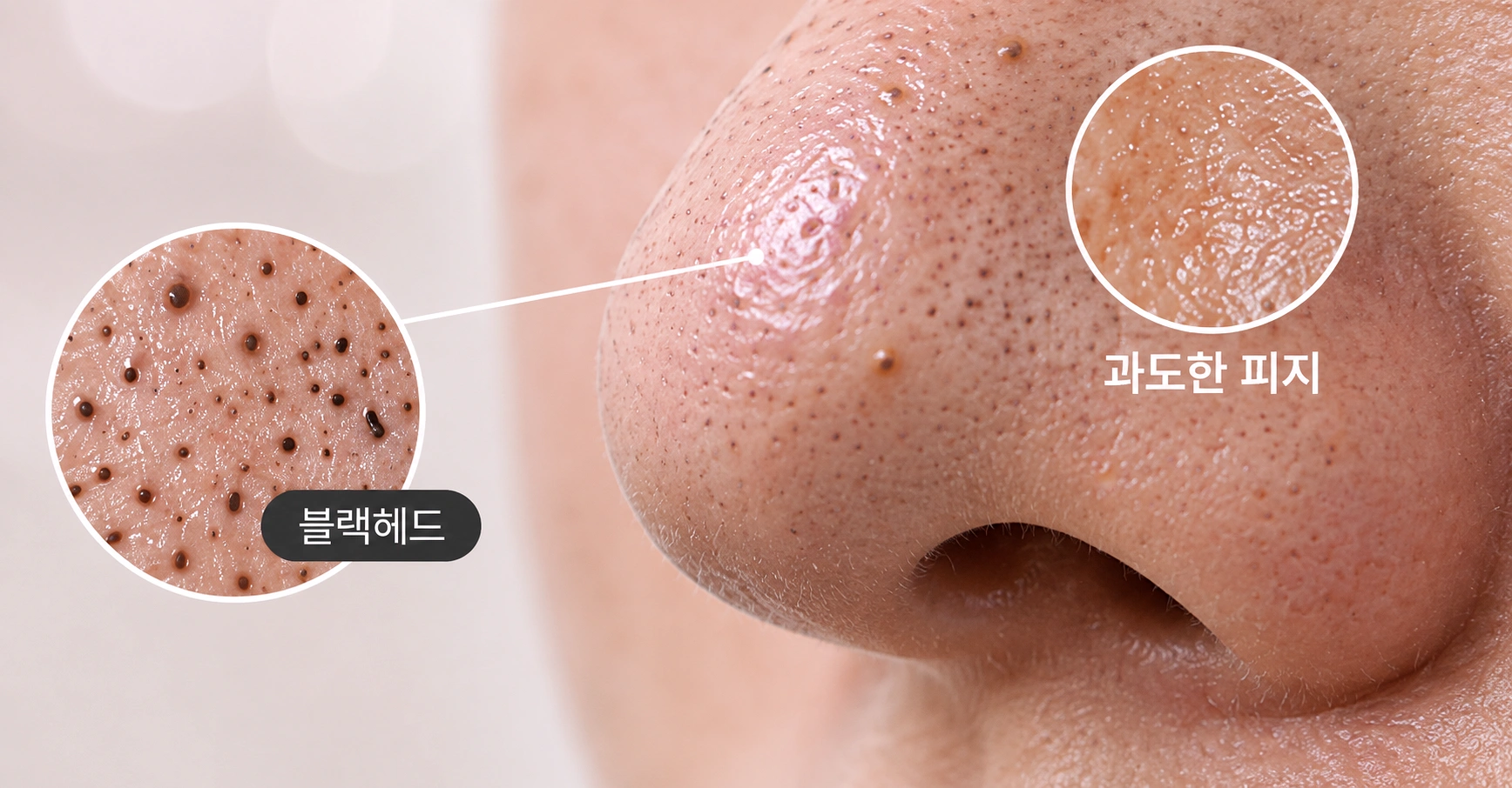 블랙헤드와 과도한 피지가 눈에 띄는 피부 상태