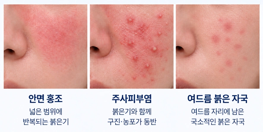 안면 홍조·주사피부염·여드름 붉은 자국의 특징 차이