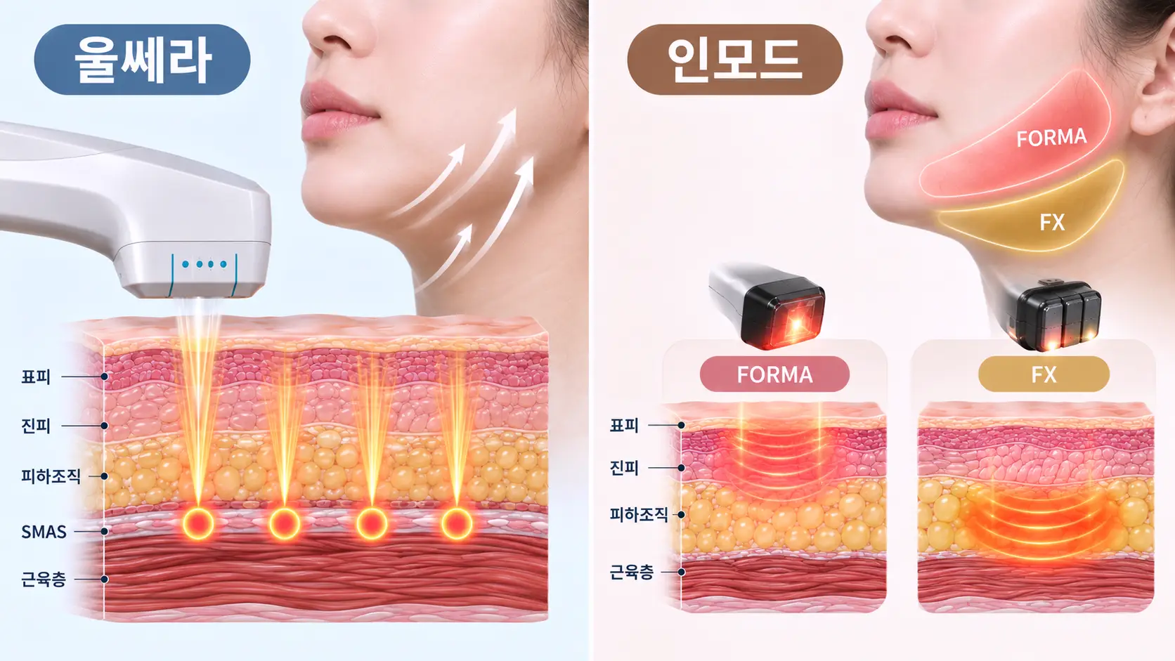 울쎄라 인모드 에너지와 작용층 차이