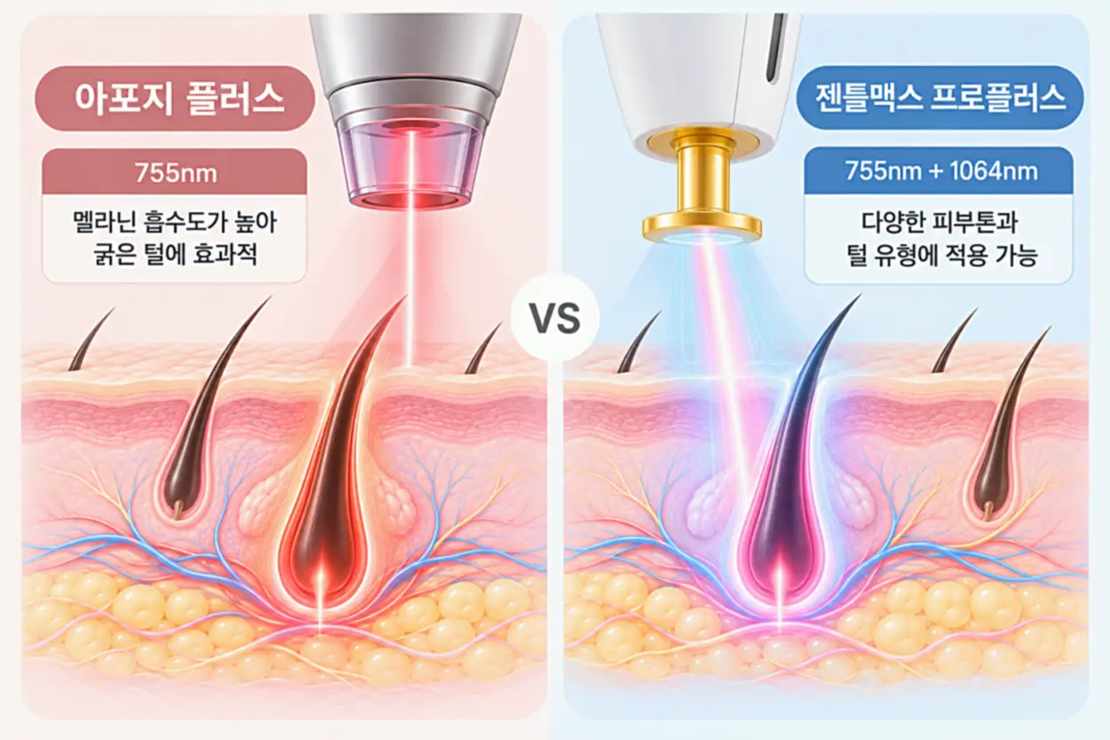 아포지 플러스와 젠틀맥스 프로플러스 장비의 차이점을 나타내는 이미지
