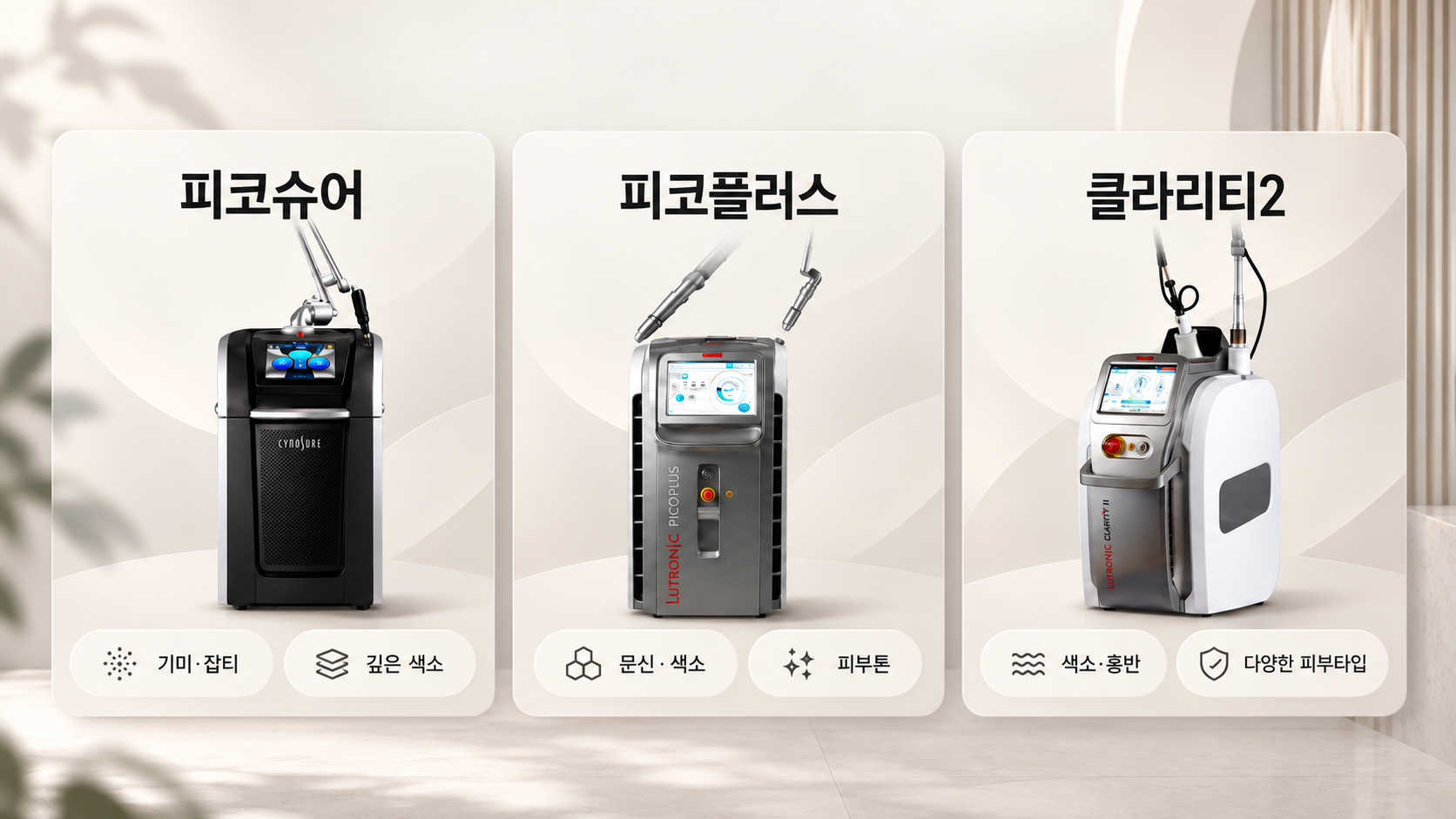 피코슈어 피코플러스 클라리티2 색소 레이저 장비 비교