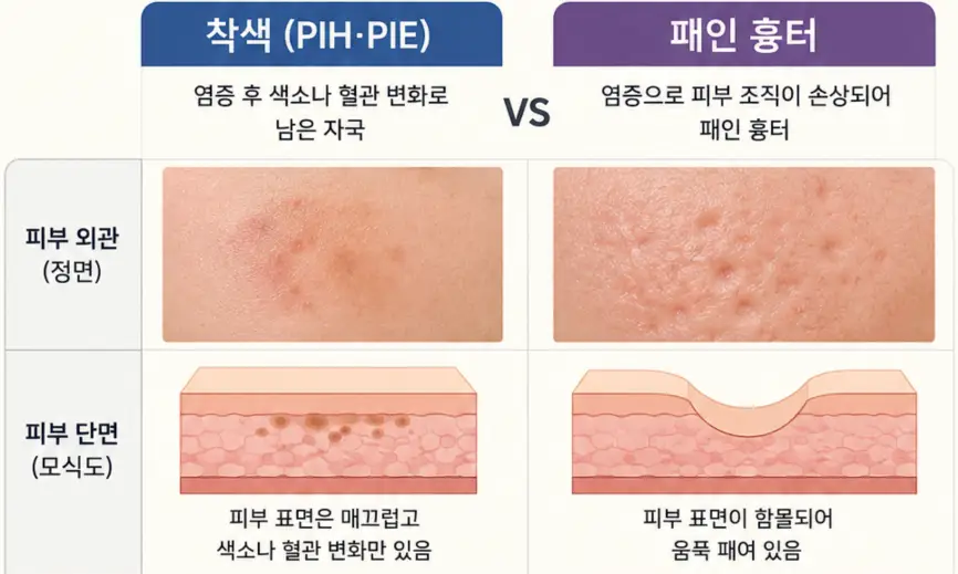 여드름 착색과 패인 흉터를 구분하는 기준