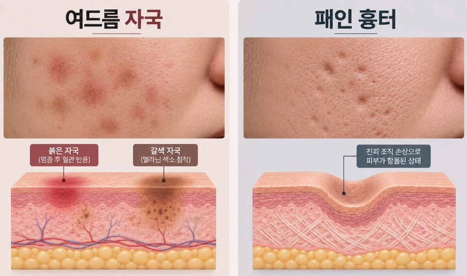여드름 자국과 패인 피부 흉터의 구조적 차이