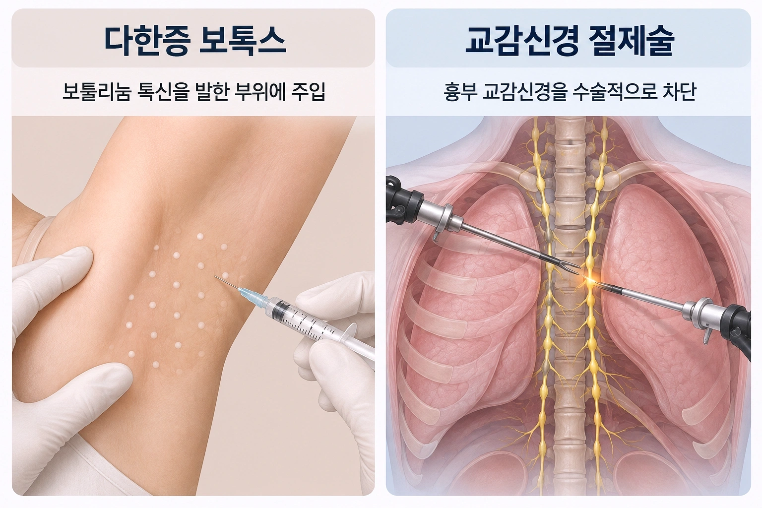 다한증 보톡스와 교감신경 절제술의 치료 방식 차이