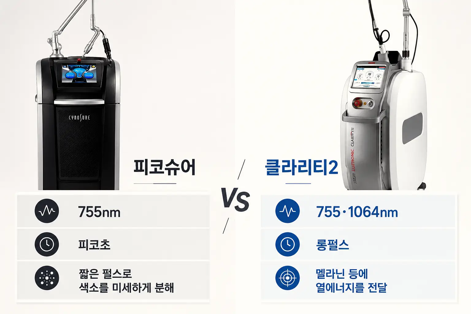 피코슈어와 클라리티2의 파장 및 색소 치료 방식 차이