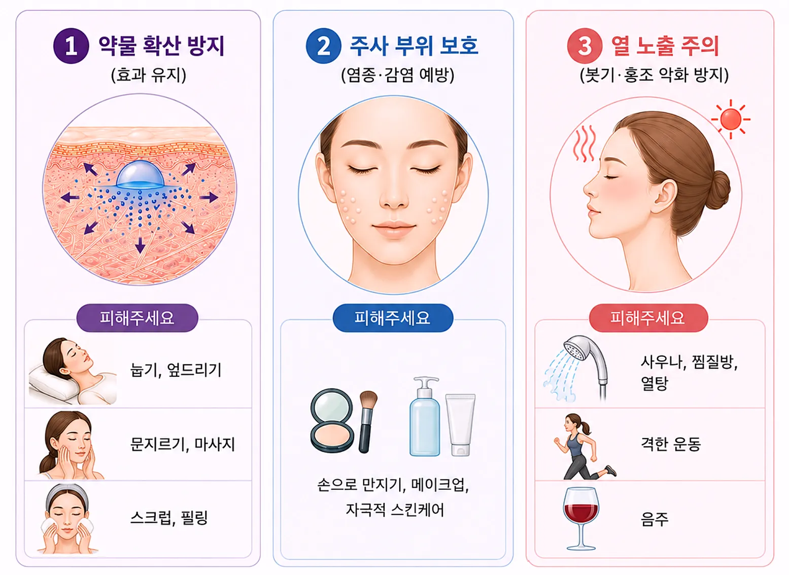 스킨보톡스 직후 주의사항 - 약물 확산 방지 주사 부위 보호 열 노출